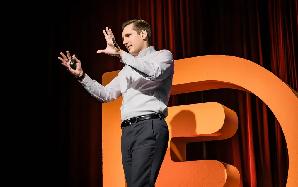 Delivering a keynote address.